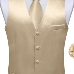 DiBanGu Mens Satin Suit Vest and Tie 