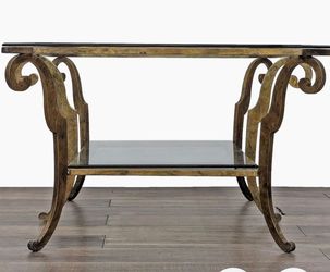 Gold Scrollwork Two-Tier Glass Coffee Table