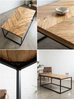 Modern Industrial Solid Wood Herringbone Chevron Table (Like New) $35 OBO