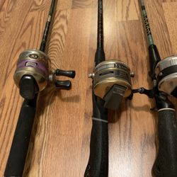 $23 each Zebco 33 Rod Reel combos on graphite rods roughly 5 1/2 feet