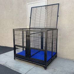 $280 (New) X-Large 49” heavy duty folding dog cage 49x38x43” double-door kennel w/ divider