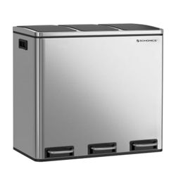 SONGMICS Triple-Compartment Stainless Steel Trash & Recycling Bin - Brand New