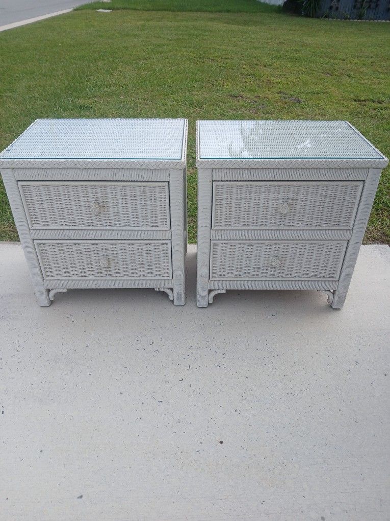 Henry Link Wicker Nightstands Glass tops