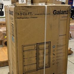 Galanz 3.3 Cu ft One Door Mini Fridge, Estar, Stainless Steel Look, New