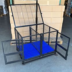 (NEW) $190 Folding Heavy-Duty Dog Crate 41”x31”x34” Dual-Door Stackable Cage Kennel, Divider, Plastic Tray