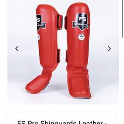 FS Pro Kickboxing Shinguards Leather - Red (large)