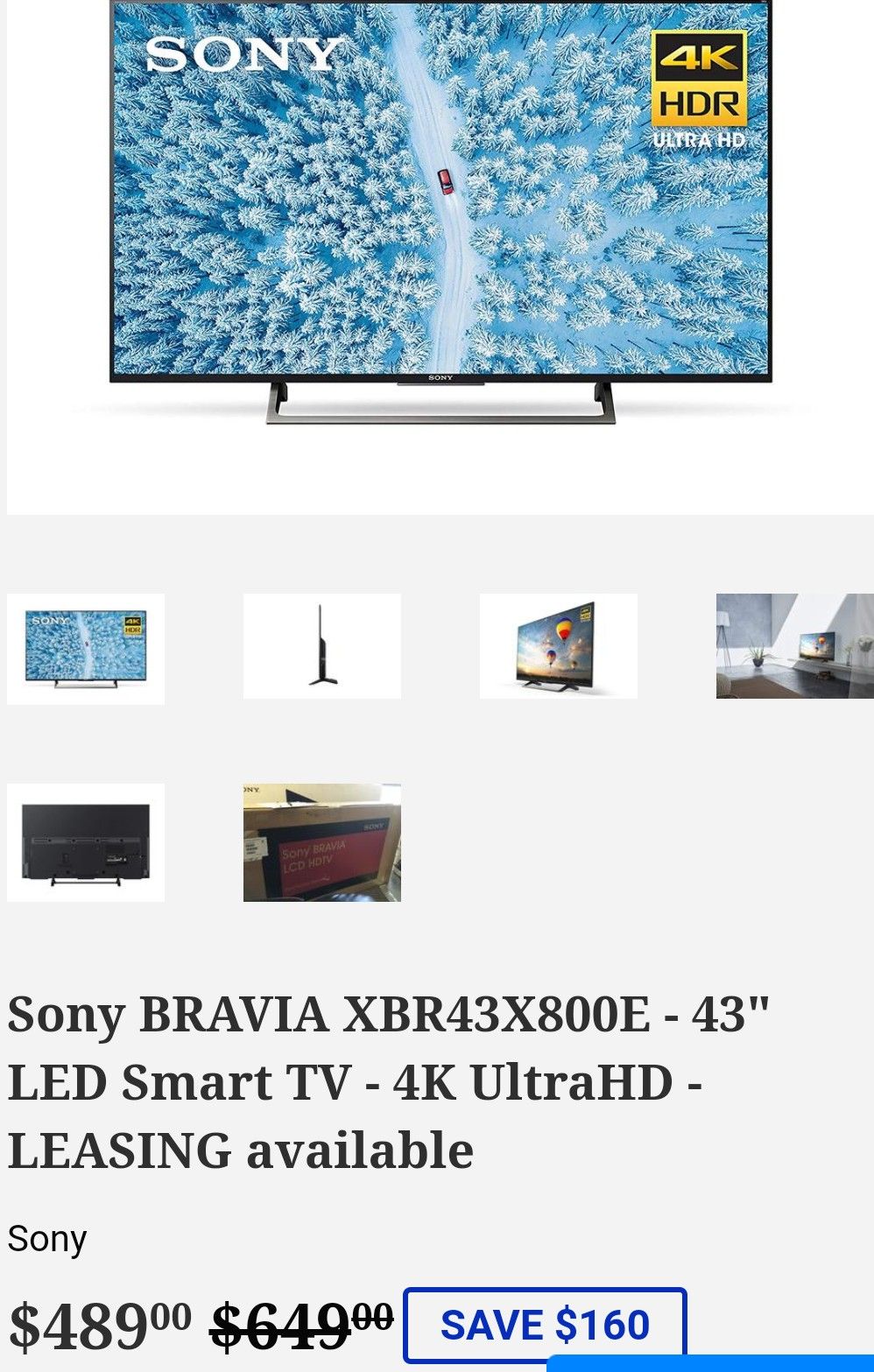 Sony BRAVIA XBR43X800E - 43" LED Smart TV - 4K UltraHD - LEASING available
