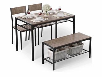 4-Piece Dining Table Set for 4, Kitchen Table Space-saving grey 4-piece dinette set with metal stora