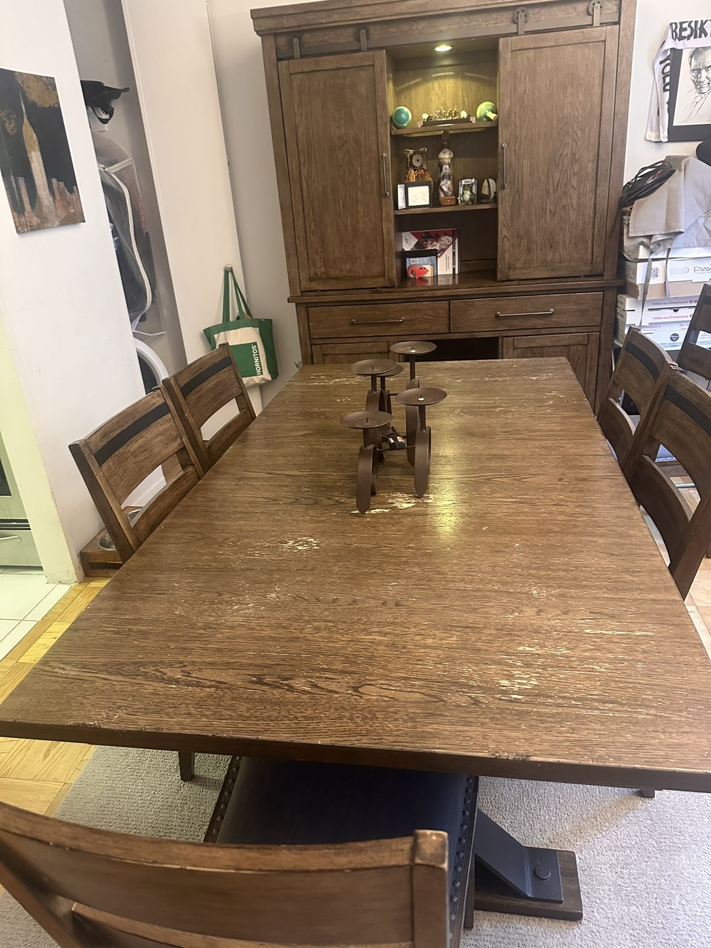 Dining Table + Hutch Cabinet Set (Solid Wood)