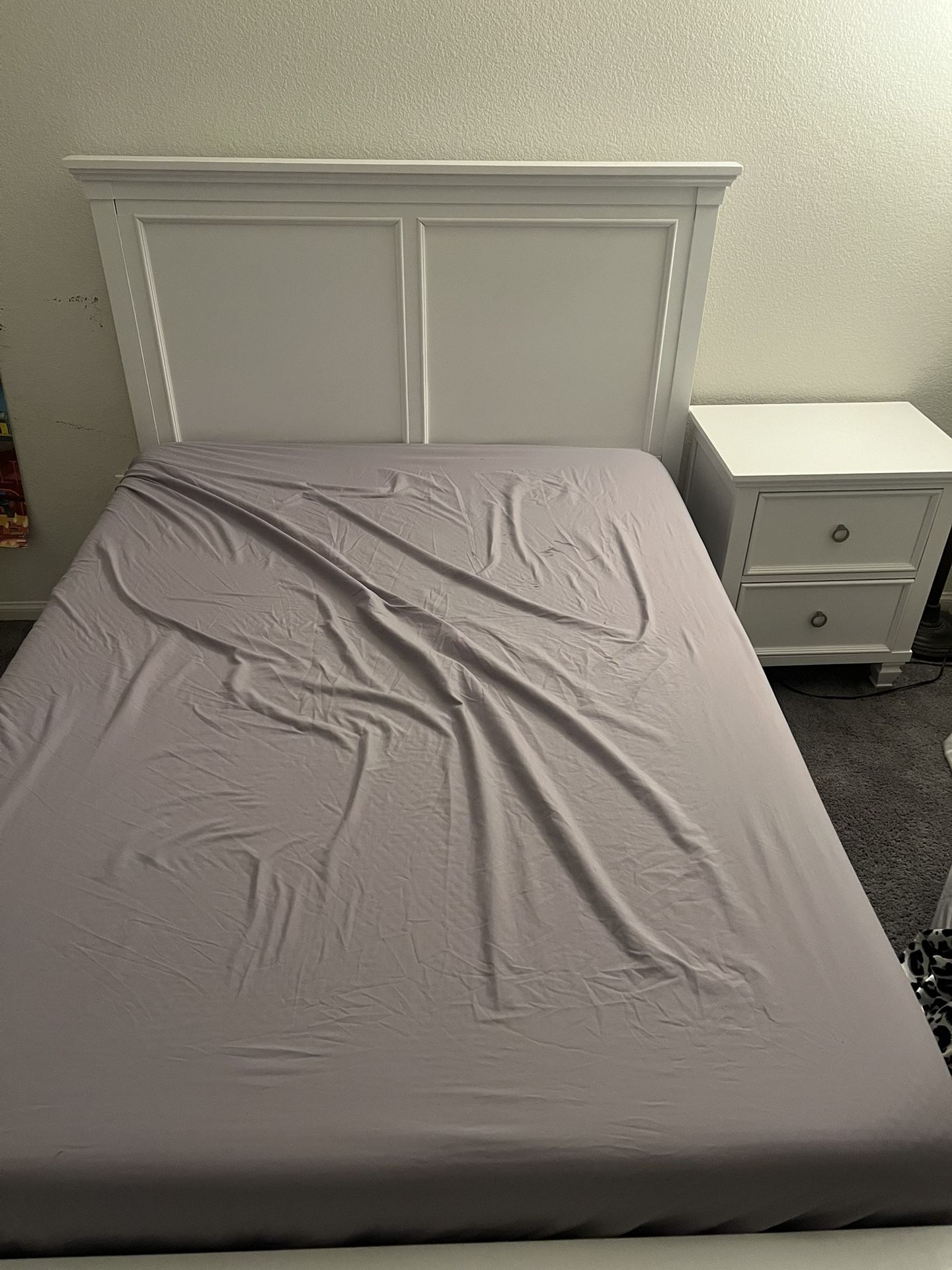 Full Size Bed Frame With Mattress, Nightstand, and Drawer Dresser With Mirror