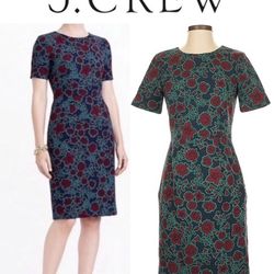 J. Crew Short-Sleeved Sheath Dress Navy Magenta Teal Floral Pattern Size 6 
