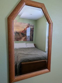 Vintage Wood Framed Arch Top Wall Mirror 17x27 in