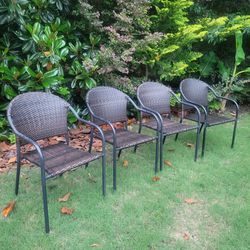 Set Of 4 Rattan Wicker Patio Chairs 