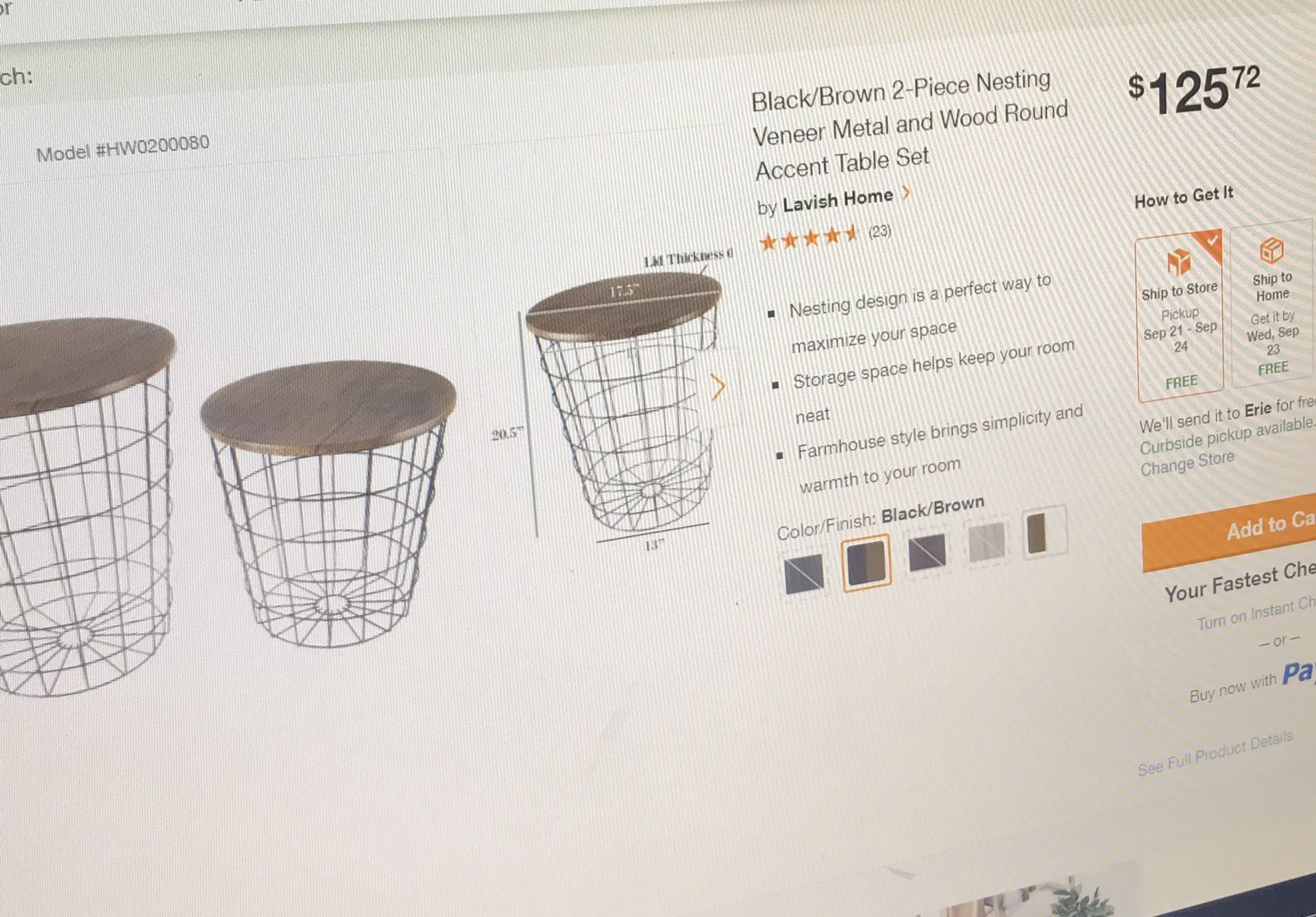 Brand new 2-piece nesting accent table set