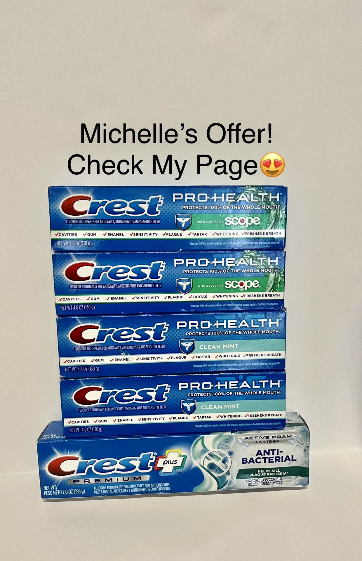 Crest pro Health With Scope/ Clean Mint/Antibacterial Toothpaste Set