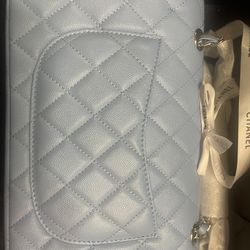 Iridescent Lambskin Quilted Medium Double Flap Light Blue