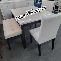 ✅️✅️5 pc dark finish wood faux marble top rectangular dining table set with bench✅️✅️