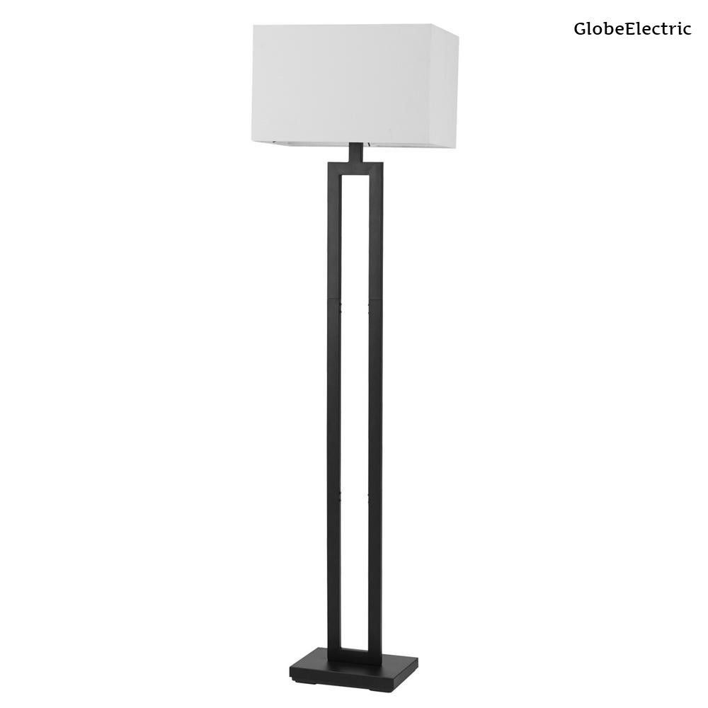 Globe Electric D'Alessio 58 in. Matte Black Floor Lamp with White Linen Shade