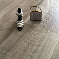 Silver, White, Gold Doll Shoes and Bag Set - 2 Pieces