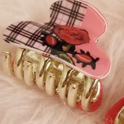 Pink Plaid Fashion Hair clups with Rose Design New