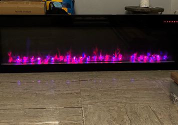 60 in. Wall Mount Electric Fireplace in Black with Tempered Glass