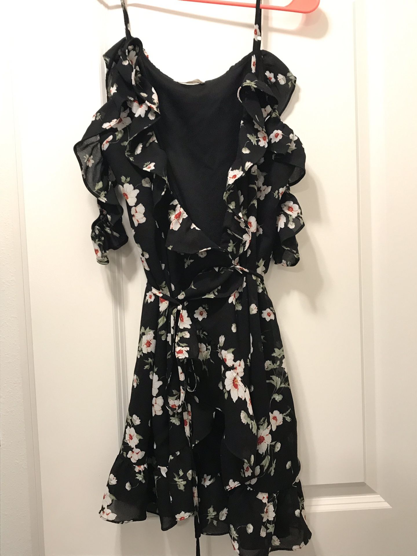 Floral Ruffle Black Dress - Medium