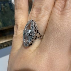 14K White Gold Aquamarine Art Deco Ring 