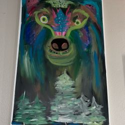 Big Painting Northen Lights North Pole With Spirited Bear Acrylic 