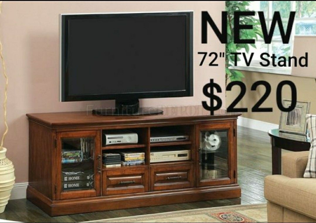 Antique Oak Finish Wood 72" TV Console Stand