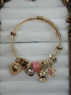 Gold Tone Charm Bangle Bracelet