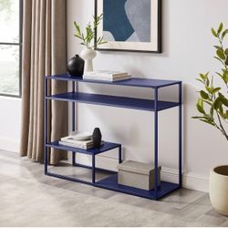 Walker Edison Modern Metal and Wood Tiered Entry Table, 42 Inch, Blue