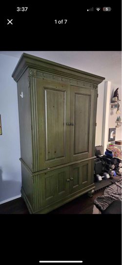 Large Green Wood Armoire Cabinet Desk