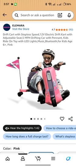Drift Cart with Stepless Speed,12V Electric Drift Kart with Adjustable Seat,5 MPH Drifting Car with Pennant, Kids Ride On Toy with LED Lights,Music,Bl