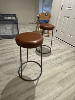 Brown leather bar stools (2)