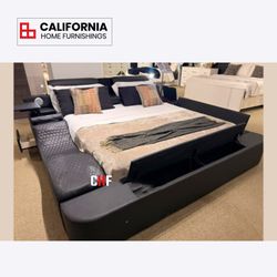 Luxury Smart Queen Bed With Massage, Bluetooth Speakers with reading Lights, Storage Footboard