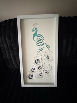 Framed Peacock Paper Cut Wall Art