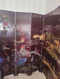 Gorgeous Authentic Chinese Coromandel Double Sided Folding Floor 6-Panels Screen 1980s Kendall Area