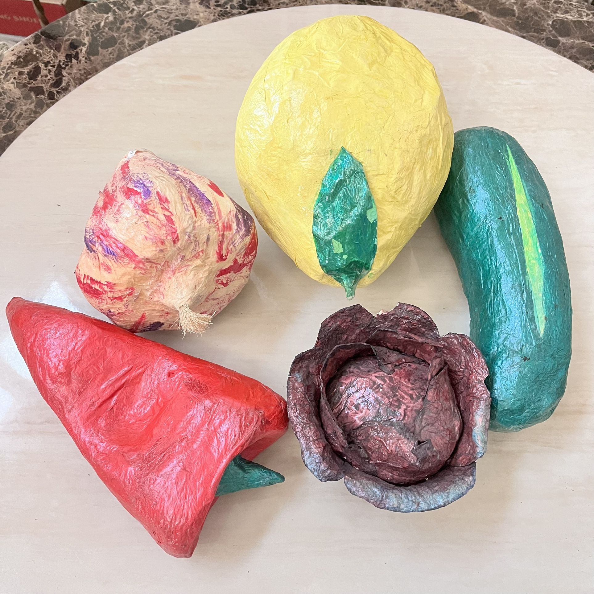 Mexican Paper Mache Vegetables Lot of 5-Lemon,Garlic,Pepper,Cabbage,Cucumber