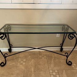 Black Wrought Iron Sofa/Console/Entry Table Thick Glass Top