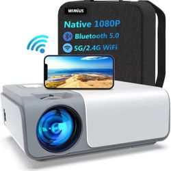 5G WiFi Bluetooth Projector Support 4K Full HD, Native 1080P Outdoor Projector Wireless Movie Projector w/ ±50° 4D/4P Keystone & Zoom 50%, Compatible