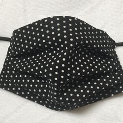 Handmade face mask, Three layers, Adult standard size, Black & white polka dots, three layers, Nose Wire , elastic ear loops, reversible, washable