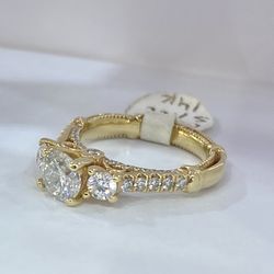 Vera Wang 3-Stone Ring – 14k Rose Gold with Natural Diamonds – Size 5 (Resizable)