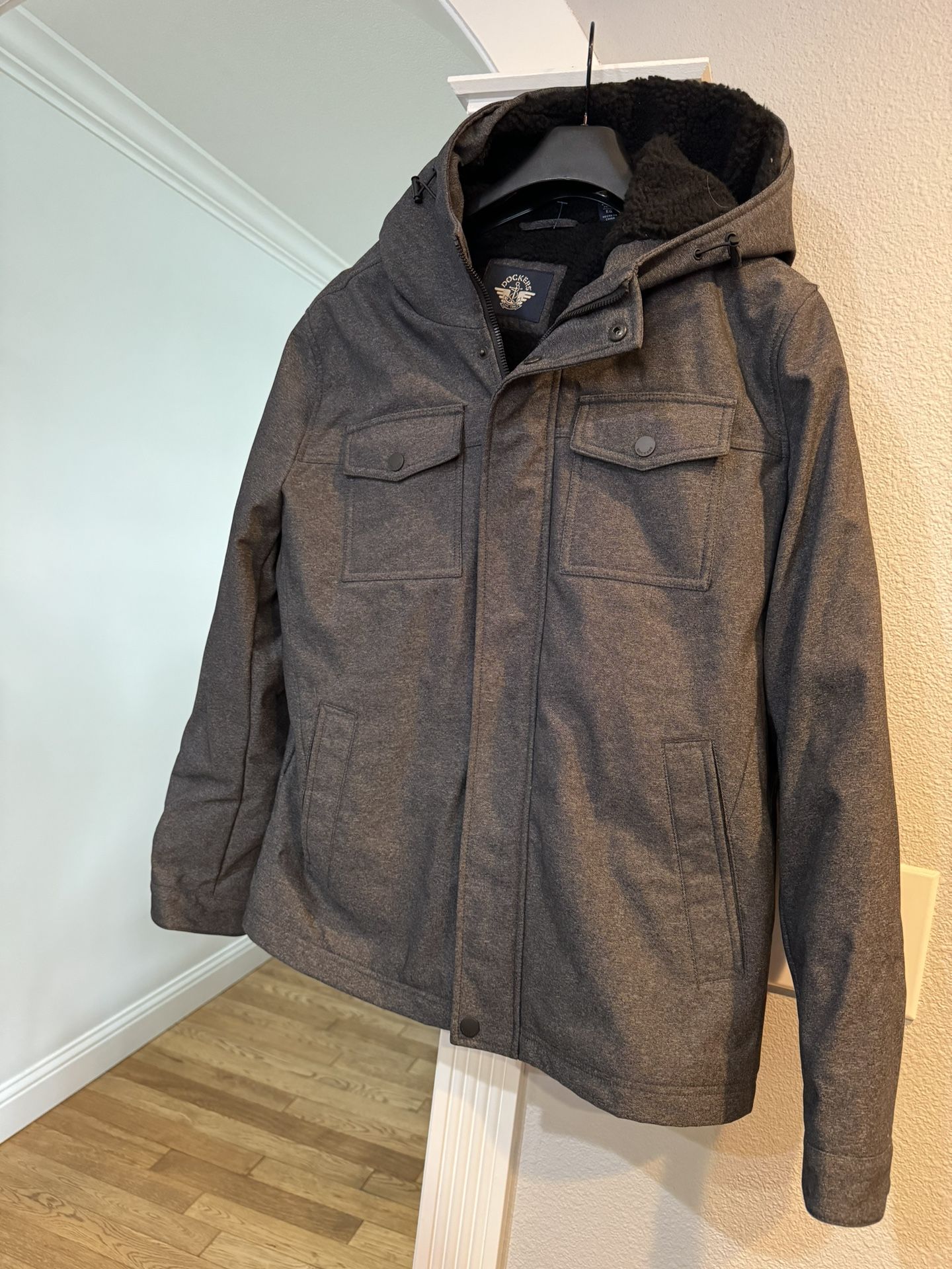 Dockers Mens Gray CLO Hooded Sherpa Lined Jacket Coat  Size Xl Mens