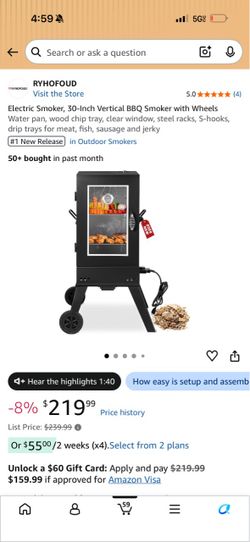 Electric Smoker, 30-Inch Vertical BBQ Smoker with Wheels