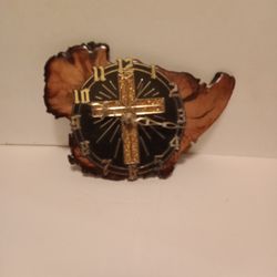 Solid Wood Wall Clock With Cross