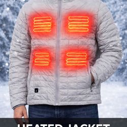 New I-FAVORY Heated Men's Insulated Quilted Jacket Gray Size Large Zip Casual