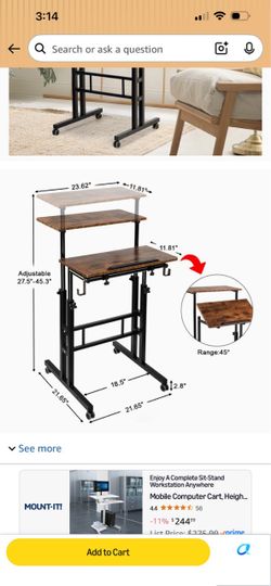 Adjustable Height Mobile Standing Desk Cart
