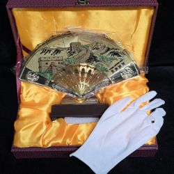 Chinese Style Decorations  Golden Metal Fan Display