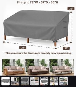 3-Seater Outdoor Sofa Cover, 79" Wx 37" Dx 35" H,Grey, Heavy Duty Patio Sofa Cover, 100% Waterproof,