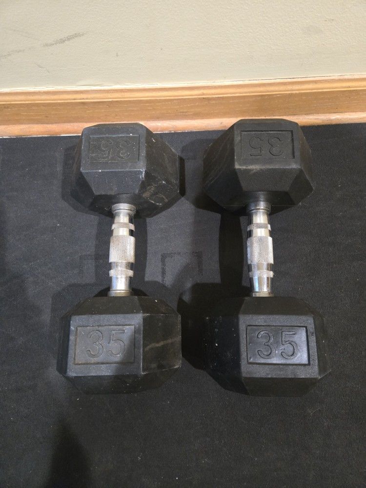 Used 35lb Rubber Hex Dumbbells